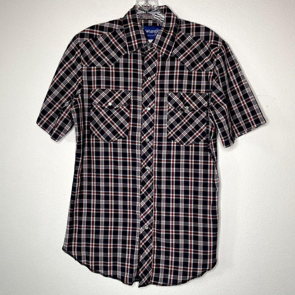 Wranlger Men's SZ Small Pearl Snap Short Sleeve Shirt Blue & Red Plaid